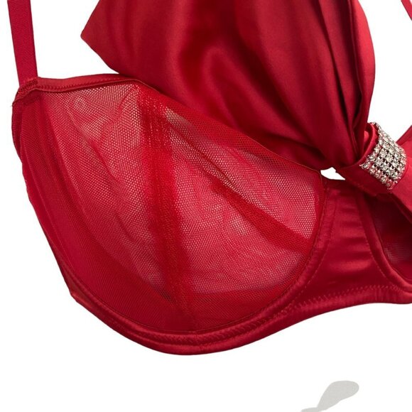 Victoria's Secret Dream Angels Red Satin Bow Bling Sling Push Up Bra - Picture 5 of 12